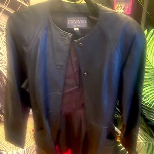 GENUINE LEATHER Black Peplum jacket! High front low back with padded shoulders!